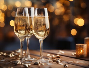 wine or champagne glasses on New year's eve or new year's eve party